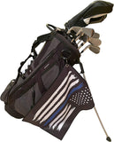 Police Golf Towel - American Flag with Thin Blue Line clipped on bag