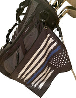 Police Golf Towel - American Flag with Thin Blue Line with carabiner