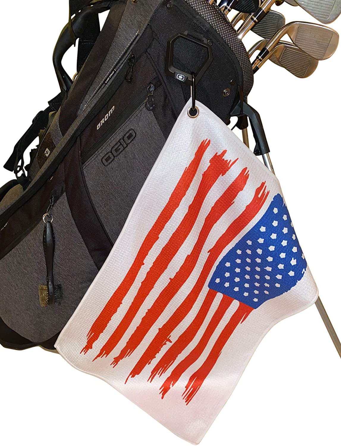 USA Golf Towel - American Flag with carabiner