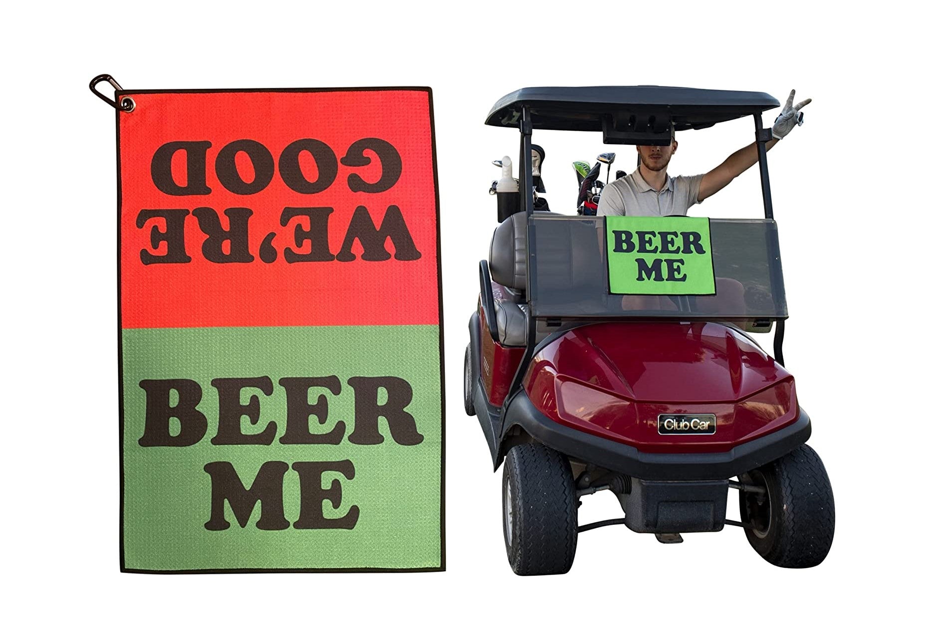 Microfiber Golf Towel with Carabiner - BEER ME Graphic on Waffle Golf Towel